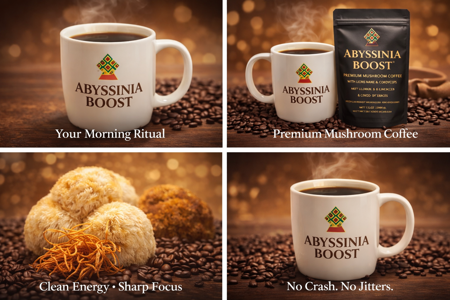 Abyssinia Boost™ Mushroom Coffee – Energy & Focus (40 Servings)