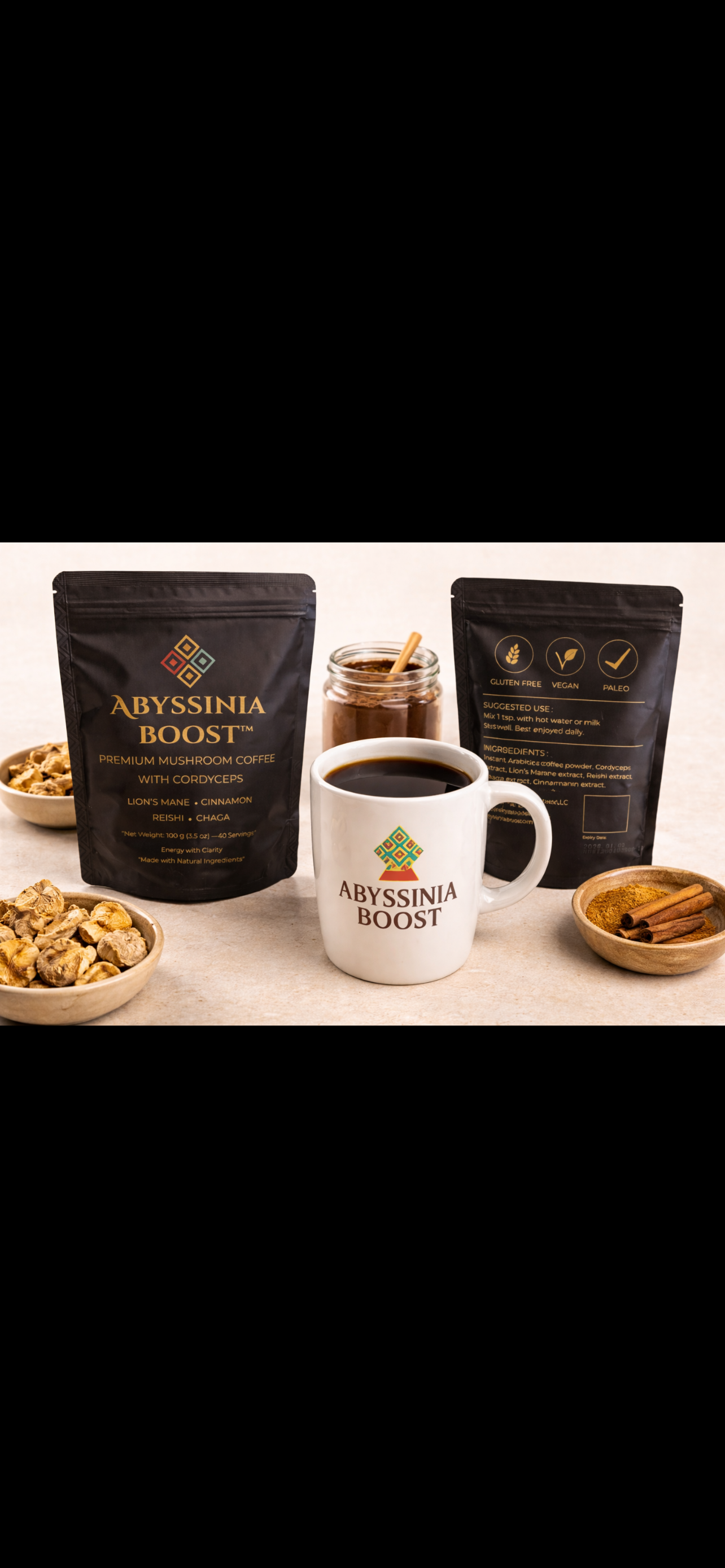 Abyssinia Boost™ Mushroom Coffee – Energy & Focus (40 Servings)